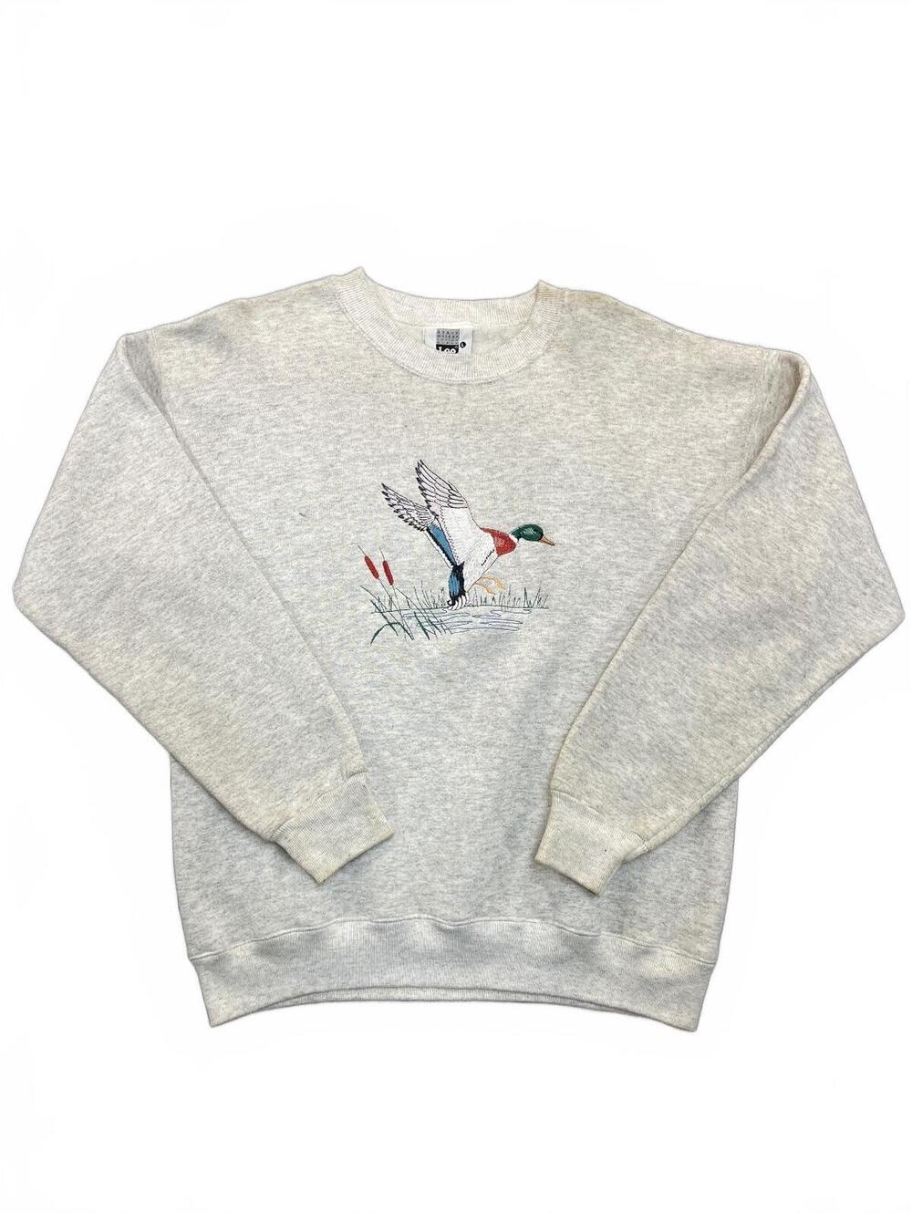 Vintage 90s Lee Heavyweight Sweatshirt Mens Large Mallard Duck Embroidered Grey